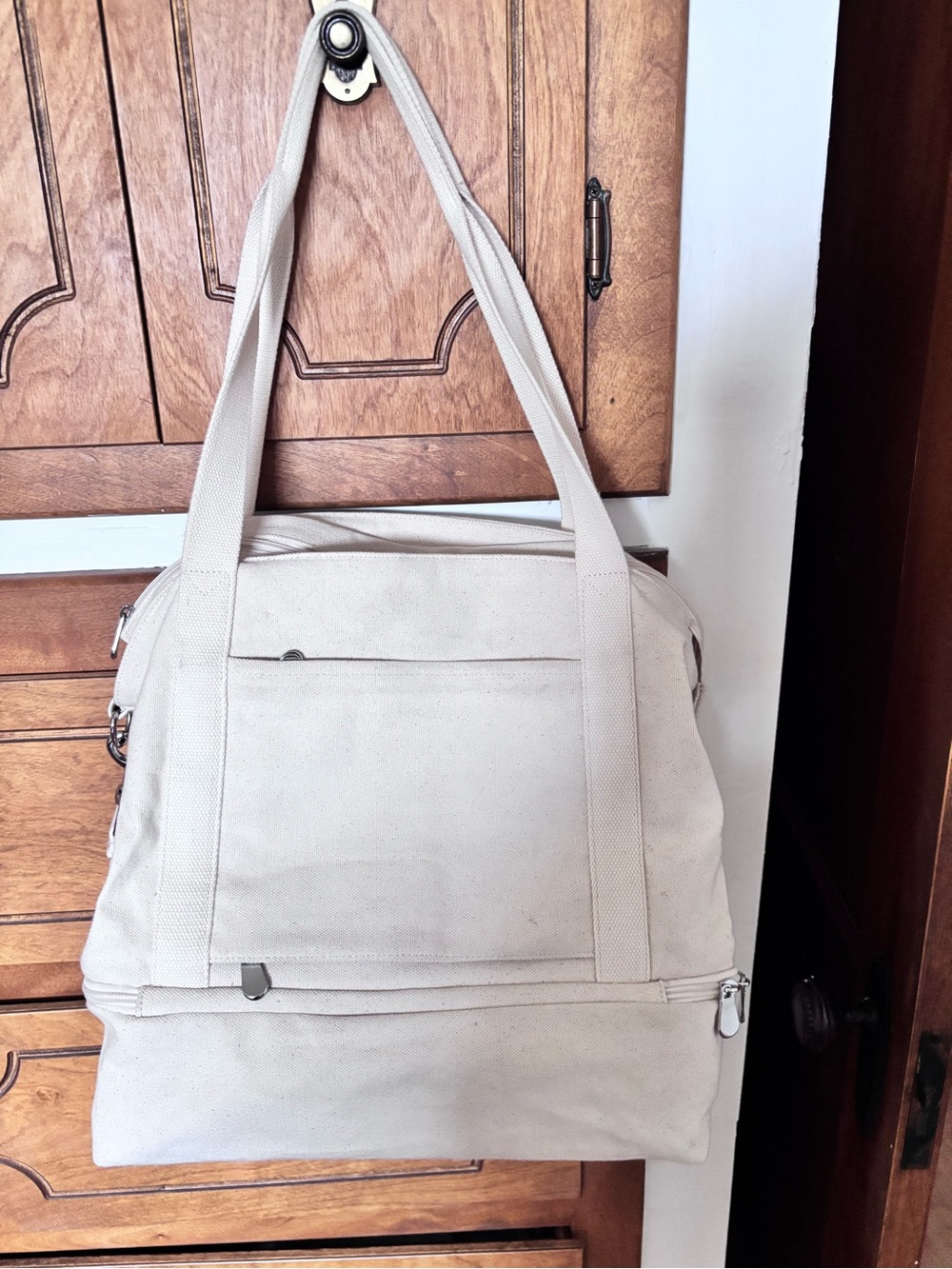 Lo & Sons Catalina Deluxe Light Beige Canvas Tote Bag with Zipper Pocket
